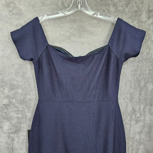 Lulus How Much I Care Off Shoulder Midi Dress L Navy Blue Trumpet Hi Low Hem New - Picture 11 of 14